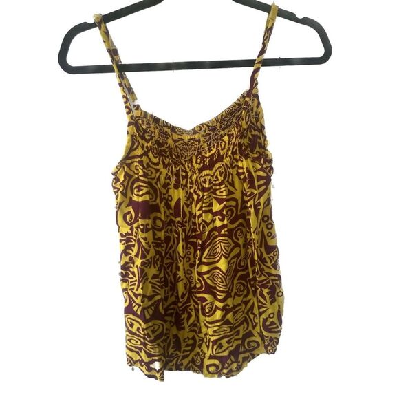 Hula Bay Hawaiian Aloha Monstera Tribal Smocked Spaghetti Strap Cami Top S - Picture 1 of 3